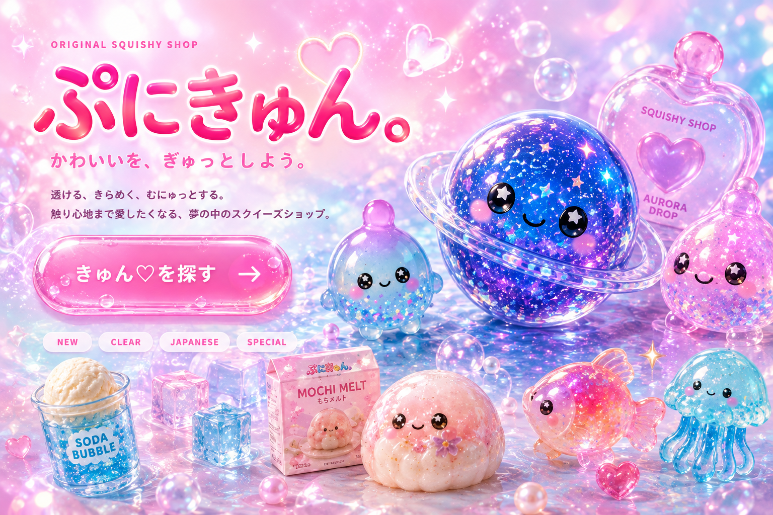 スクイーズ専門ECサイト『ぷにきゅん。』の公開TOPビジュアル
